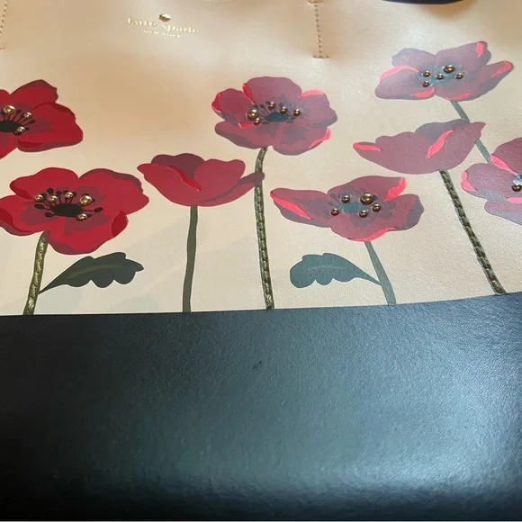 Kate Spade Red Floral Black and White Tote that comes with matching wallet - Picture 4 of 12